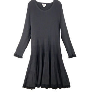Carlisle New York Dress Womens Sz XXL 2X Black Ribbed Long Sleeve Fringe Sweater